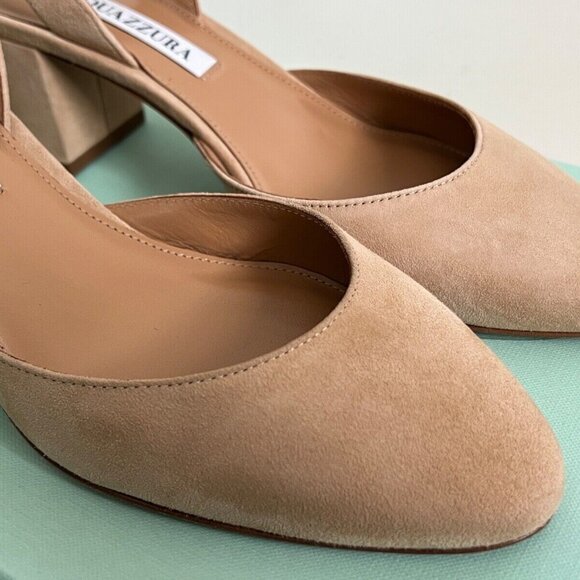 Aquazzura Talita Beige New Nude Suede Block Heel Slingback Pumps - Picture 7 of 14
